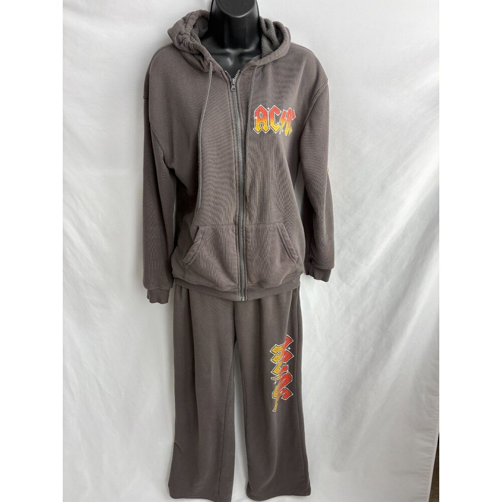 Kohl's Pavement Gray Two Piece Fleece Sweatsuit Size S AC DC Band Y2K Casual